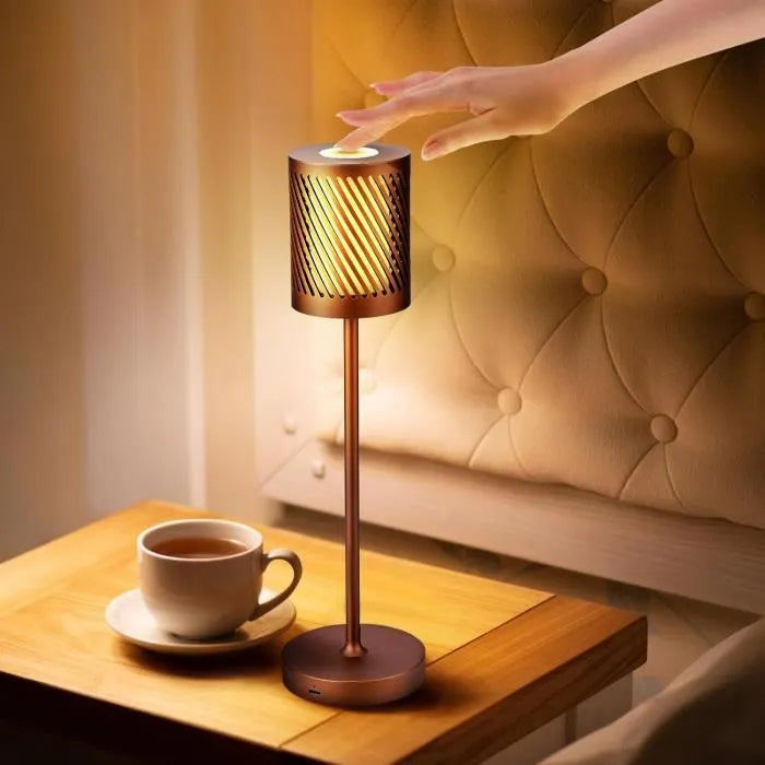 Modern LED table lamp – uniquely cut shade and warm glow